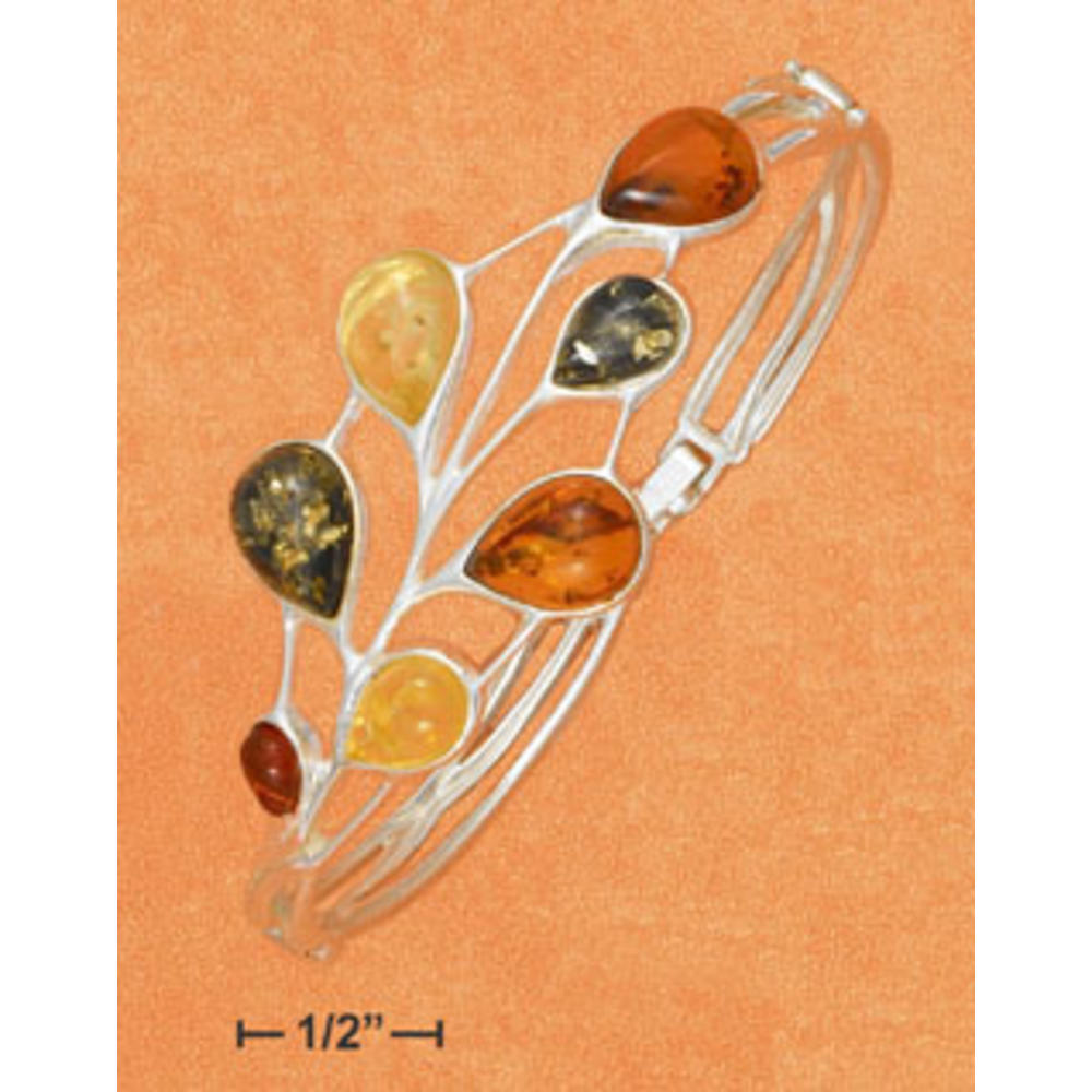 Jewelryweb Multicolor Amber Teardrops Hinged Bracelet With Latch