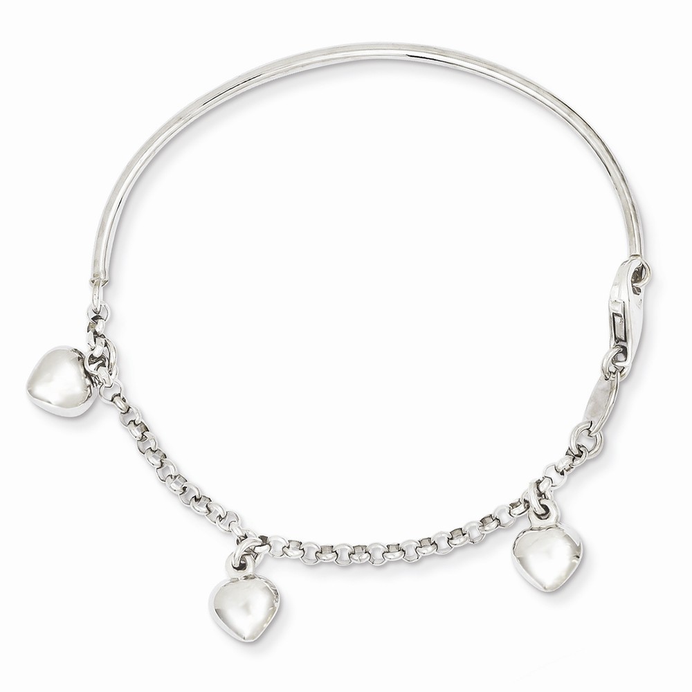 Jewelryweb 14k White Gold Polished Dangle Heart Baby Bracelet - Measures 6mm Wide