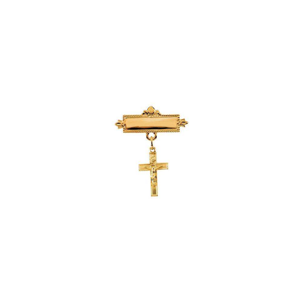 Jewelryweb 14k Yellow Gold Crucifix Baptismal Pin 14x9mm