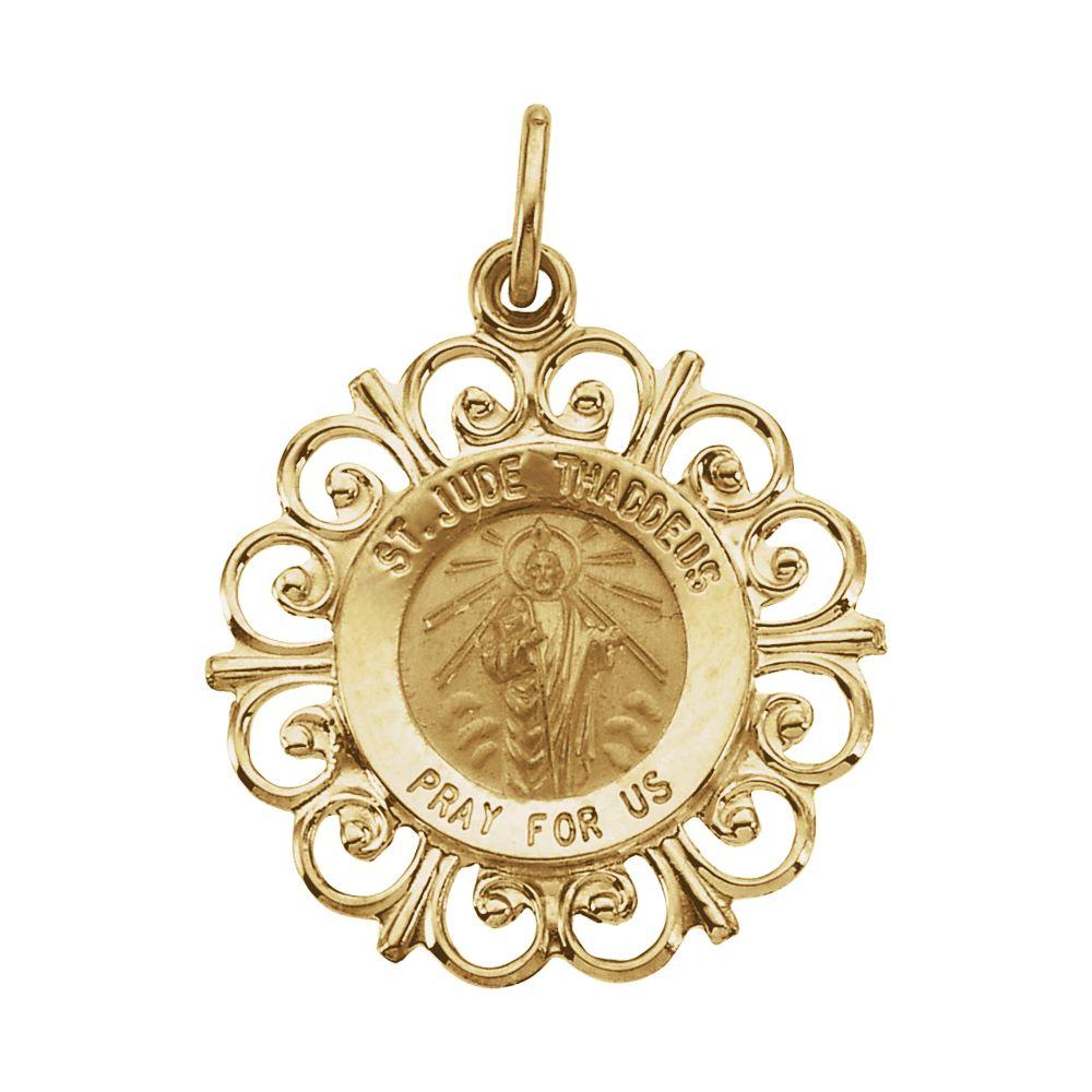 Jewelryweb 14k Yellow Gold Round St Jude Pendant Medal 18.5