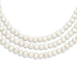 Jewelryweb Silver Triple Strand White Freshwater Cultured Pearl Necklace - 19 Inch - Fish Hook - Measures 21x21mm Wide