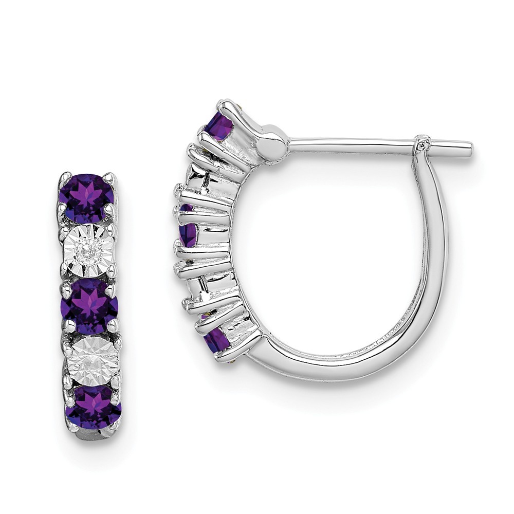 Jewelryweb Sterling Silver Amethyst and Diamond Earrings - Measures 12x12mm Wide 3mm Thick