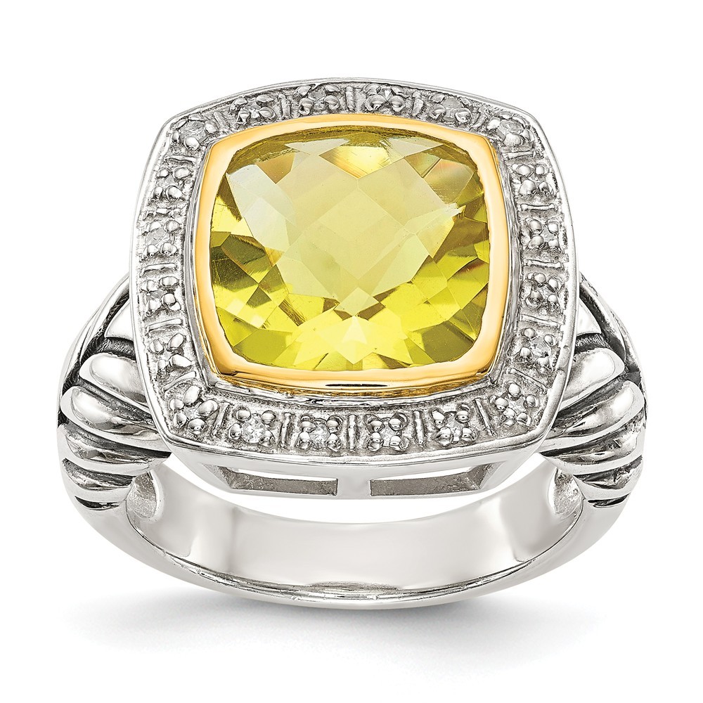 Jewelryweb Sterling Silver 14k Diamond Lemon Quartz Ring - Size 6