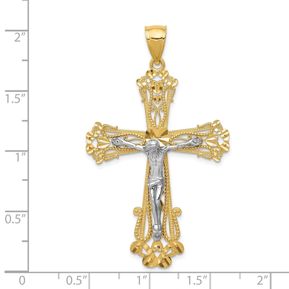 Jewelryweb 14k Two-Tone Gold Sparkle-Cut Ornate Crucifix Pendant - Measures 50x30.4mm