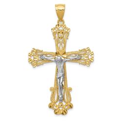 Jewelryweb 14k Two-Tone Gold Sparkle-Cut Ornate Crucifix Pendant - Measures 50x30.4mm