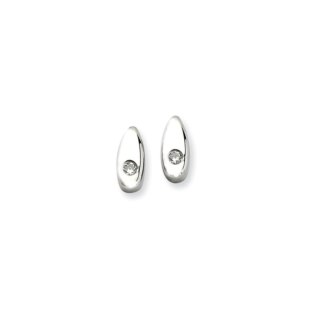 Jewelryweb Stainless Steel Polished With Cubic Zirconia Post Earrings - Measures 11x5mm Wide