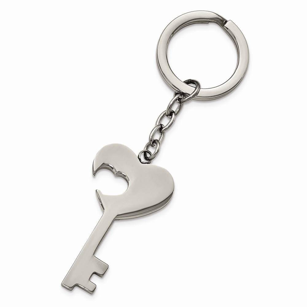 Jewelryweb Stainless Steel Polished Key With Heart Cut-out Key Ring