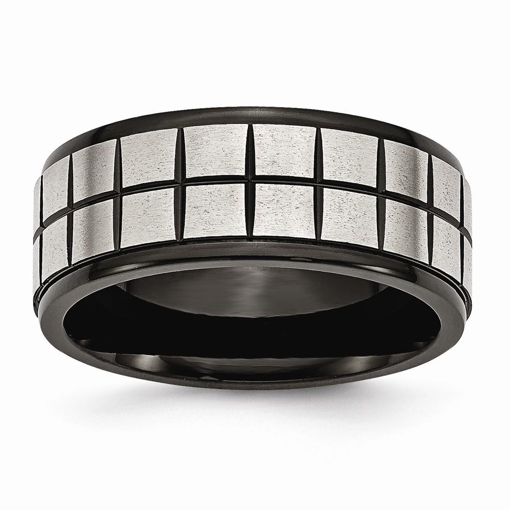 Jewelryweb Stainless Steel Satin and Black-plated 9mm Band Ring - Size 10.5