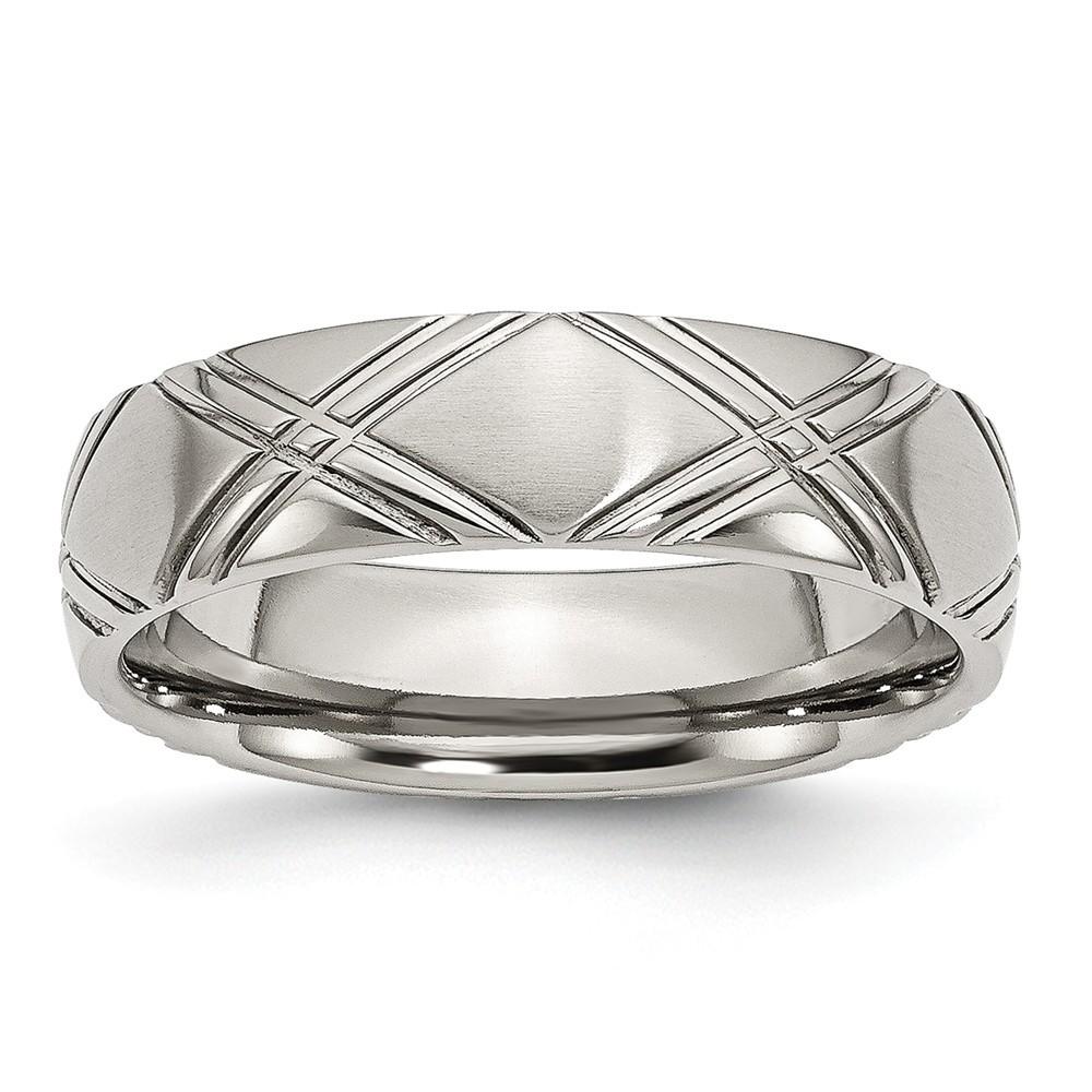 Jewelryweb Stainless Steel Criss-Cross Design 6mm Brushed and Polished Band Ring - Size 12.5