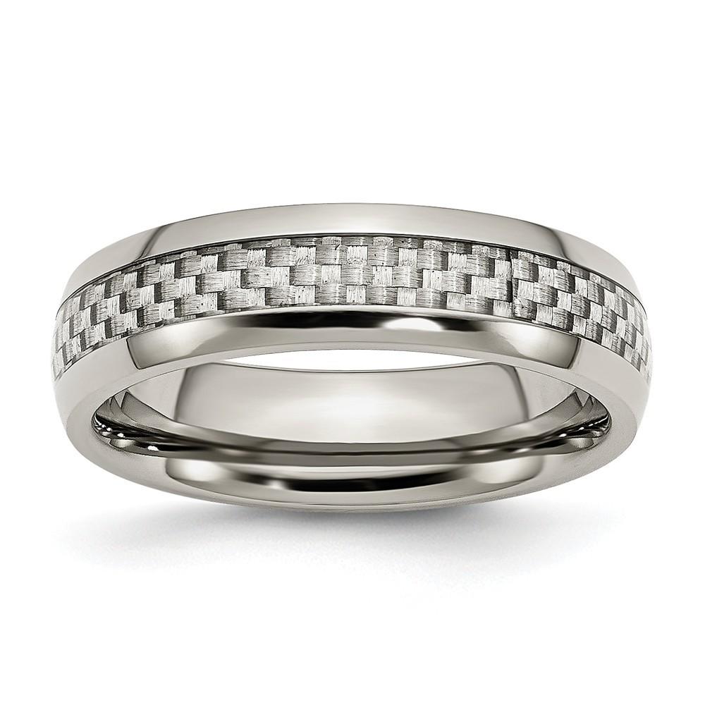 Jewelryweb Stainless Steel and Grey Carbon Fiber 6mm Polished Band Ring - Size 8