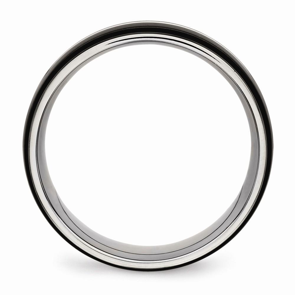 Jewelryweb 8mm Stainless Steel Polished Black Ip Ridged Edged Ring - Size 11