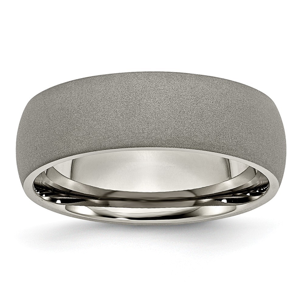 Jewelryweb Titanium Stone Finish 7mm Band Ring - Size 8