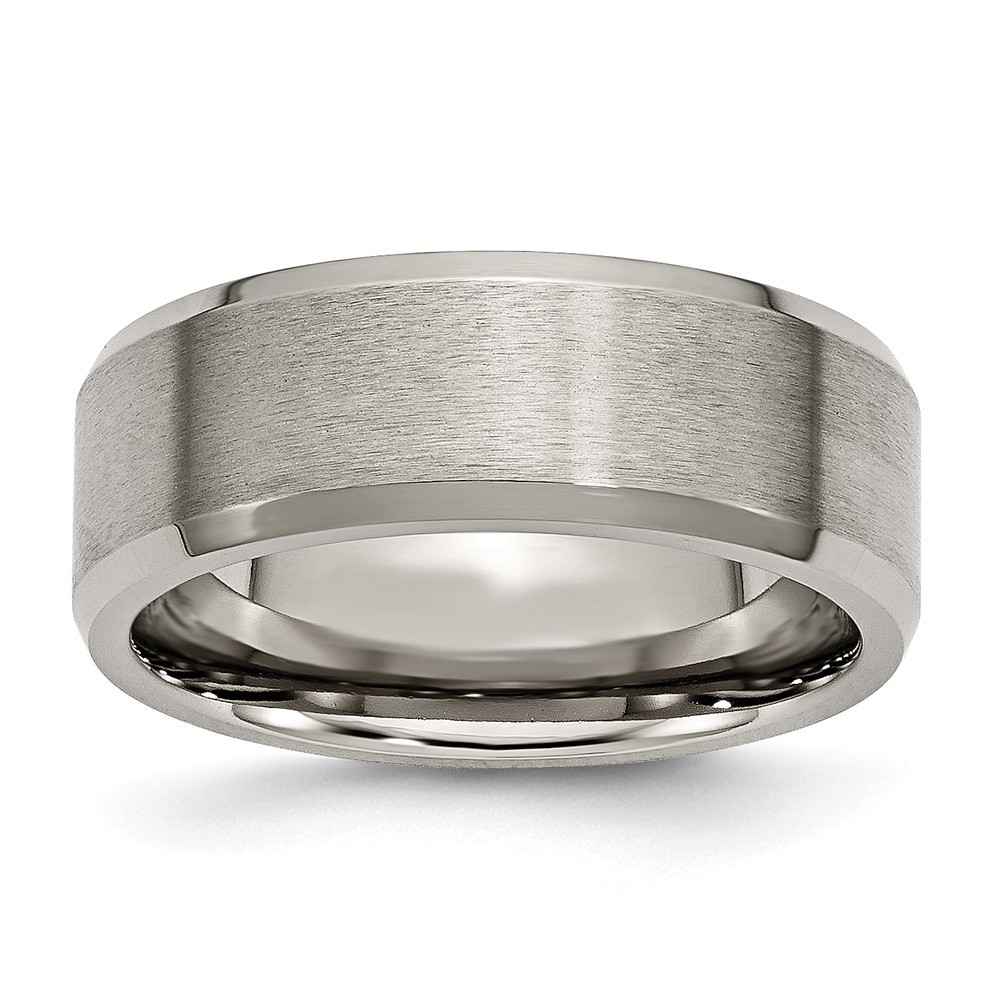 Jewelryweb Titanium Beveled Edge 8mm Brushed Polished Band Ring Size 7