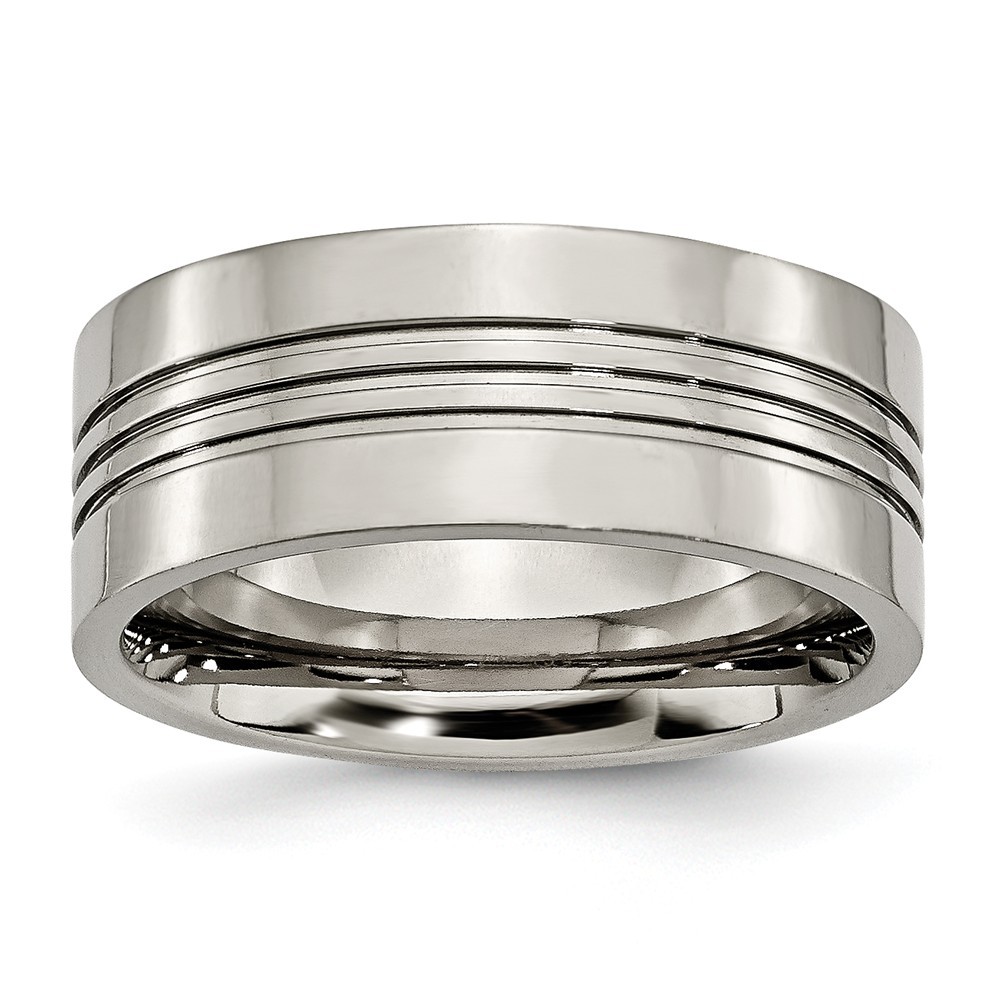 Jewelryweb Titanium Grooved 9mm Polished Band Ring - Size 14