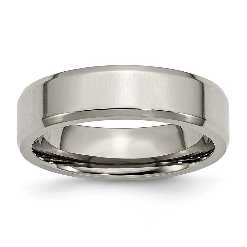 Jewelryweb Titanium Beveled Edge 6mm Polished Band Ring - Size 12