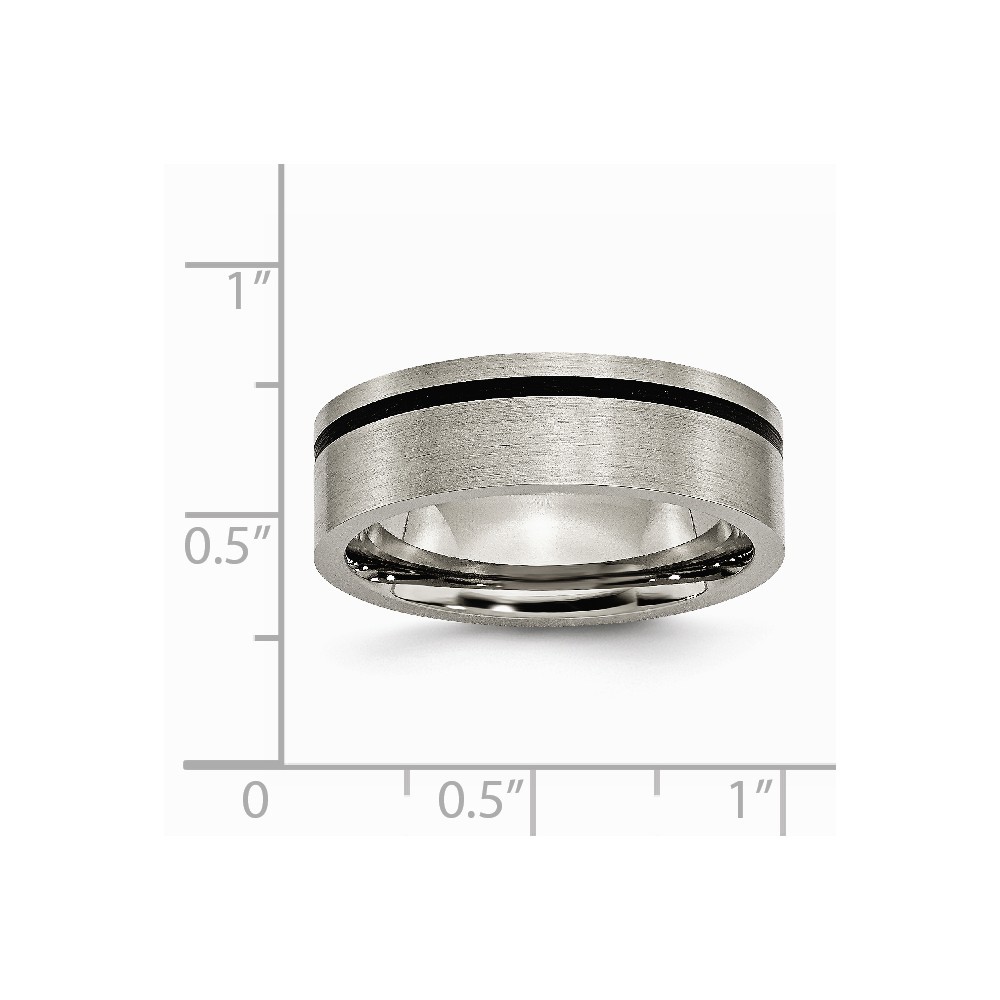 Jewelryweb Titanium Black Accent Flat 7mm Brushed Band Ring - Size 6