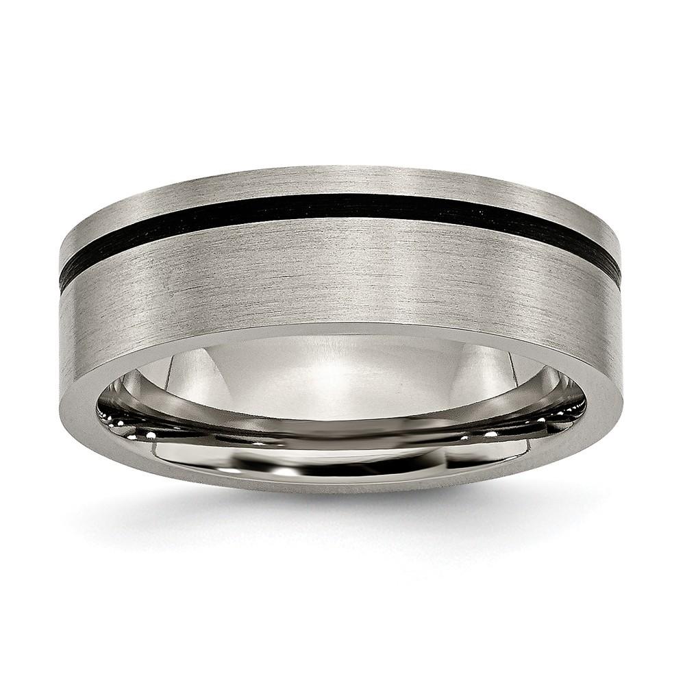 Jewelryweb Titanium Black Accent Flat 7mm Brushed Band Ring - Size 6