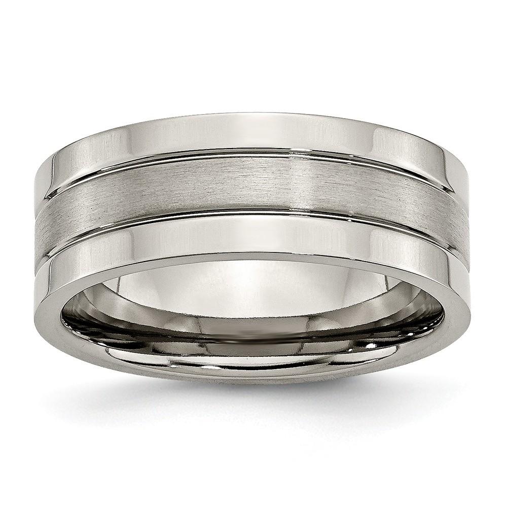 Jewelryweb Titanium Grooved 8mm Brushed Polished Band Ring - Size 7.5