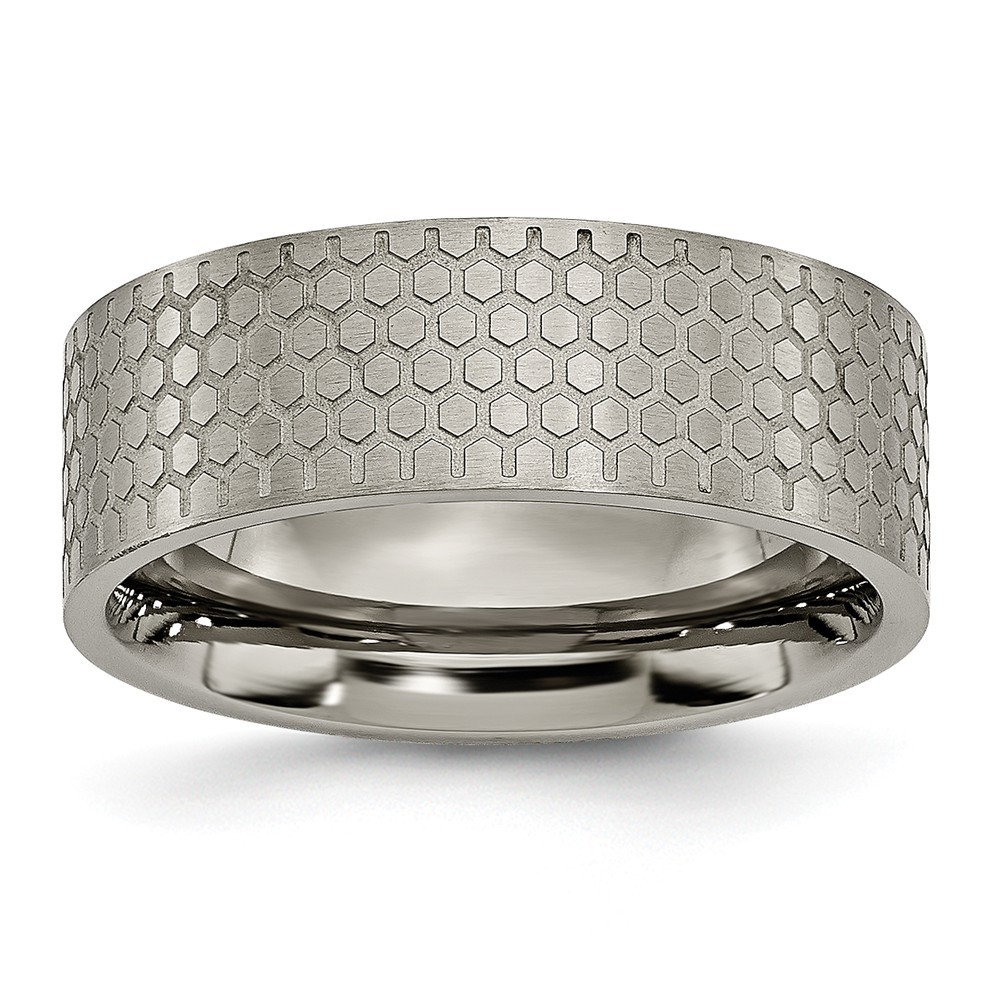 Jewelryweb Titanium 8mm Satin Patterned Band Ring - Size 10.5