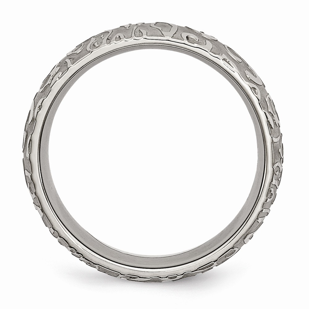 Jewelryweb Titanium Satin and Polished Textured 8mm Band Ring - Size 7