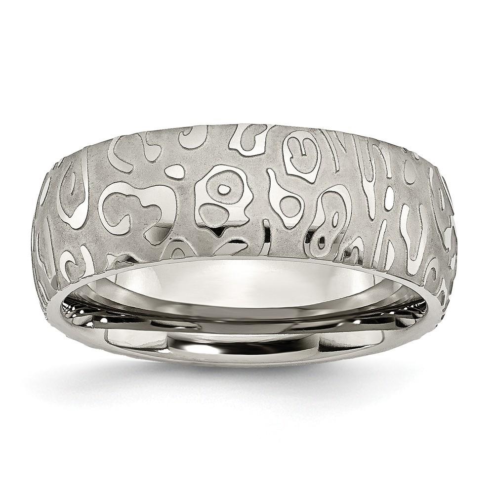 Jewelryweb Titanium Satin and Polished Textured 8mm Band Ring - Size 7.5