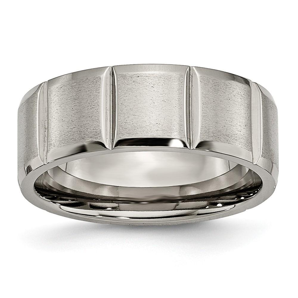 Jewelryweb Titanium Notched 8mm Grooved Satin Band Ring - Size 12