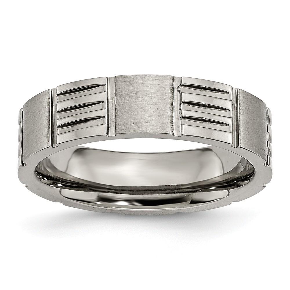 Jewelryweb Titanium Notched 6mm Satin and Polished Band Ring - Size 10