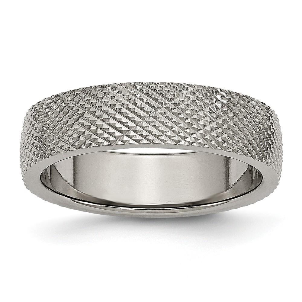 Jewelryweb Titanium 6mm Textured Band Ring - Size 12