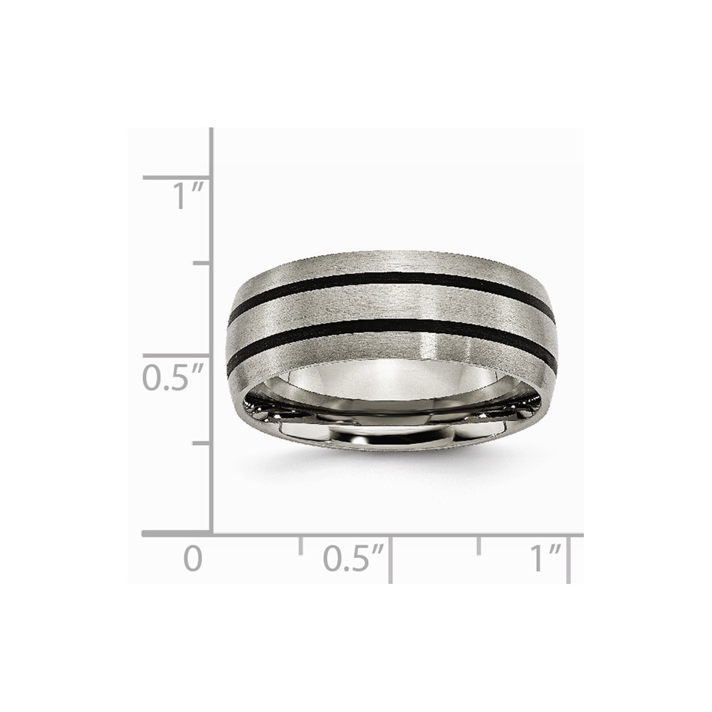 Jewelryweb Titanium Enameled Grooved 8mm Satin Band Ring - Size 12.5