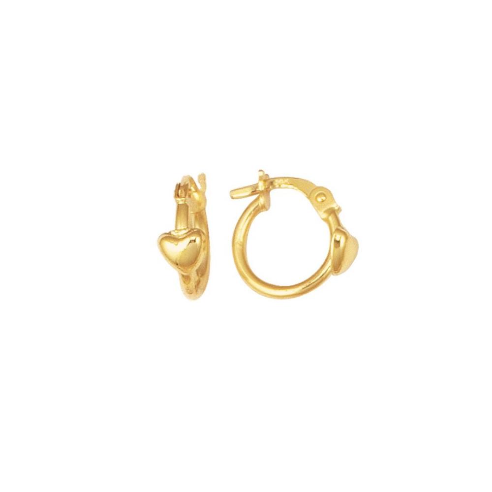 Jewelryweb 14k Yellow Gold Shiny Hoop Earrings With Small Heart With Hinged Clasp