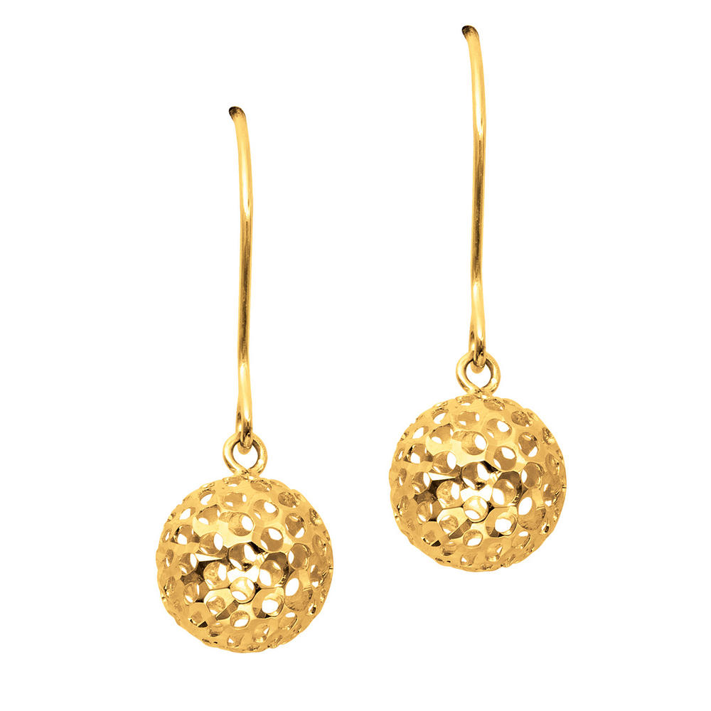 Jewelryweb 14k Yellow Gold Textured Shiny Small Mesh Ball Fashion Drop Earrings
