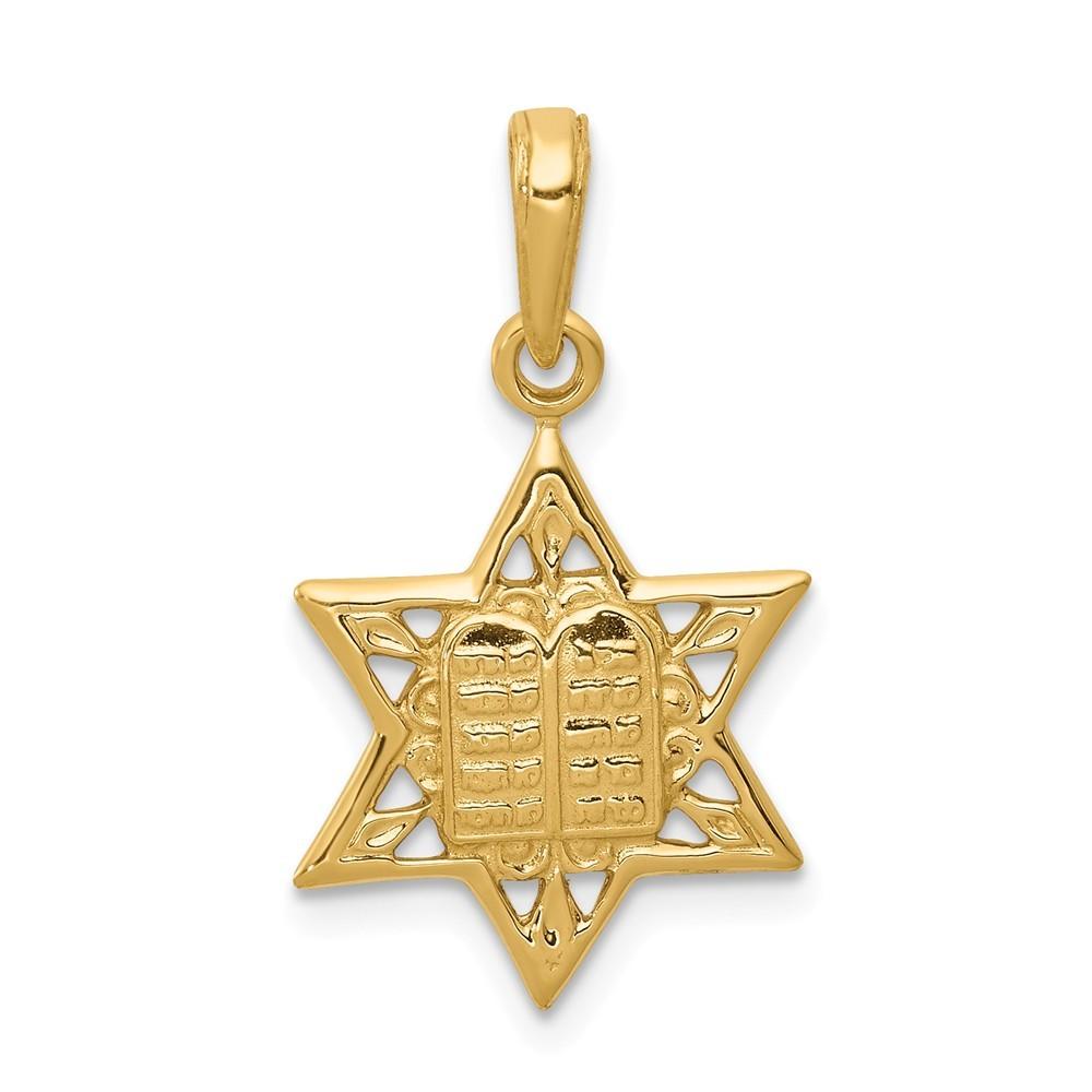 Jewelryweb 14k Yellow Gold Star Of David With Tablets In Center Pendant - Measures 23x15mm Wide