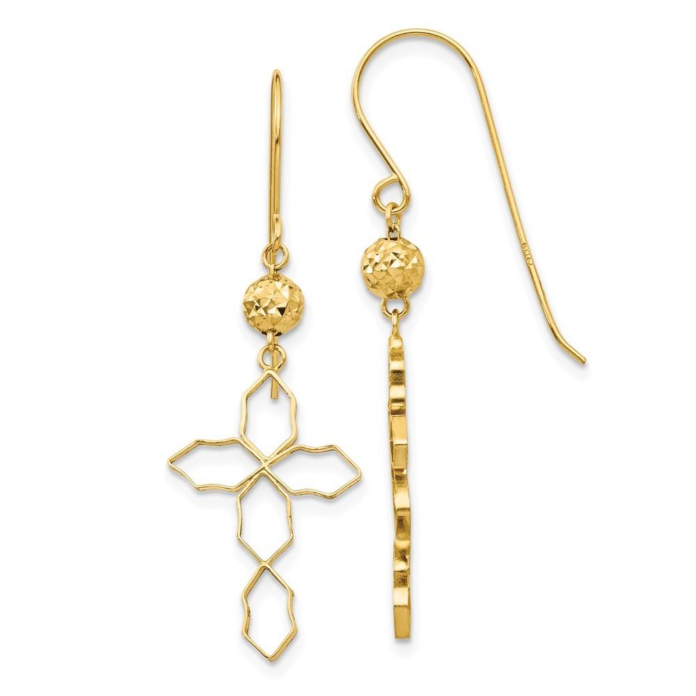 Jewelryweb 14k Yellow Gold Cross Earrings - Measures 40x13mm Wide