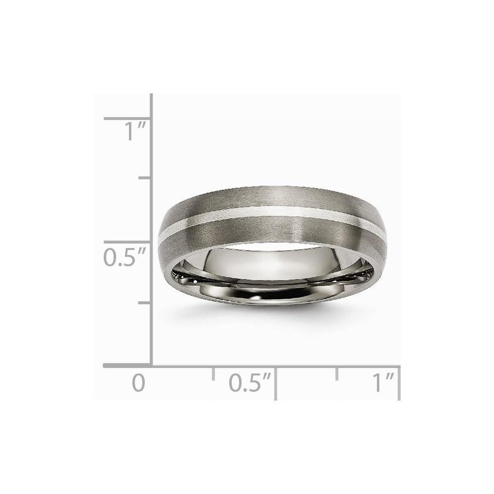 Jewelryweb Titanium Sterling Silver Inlay 6mm Satin Band Ring Size 7.5