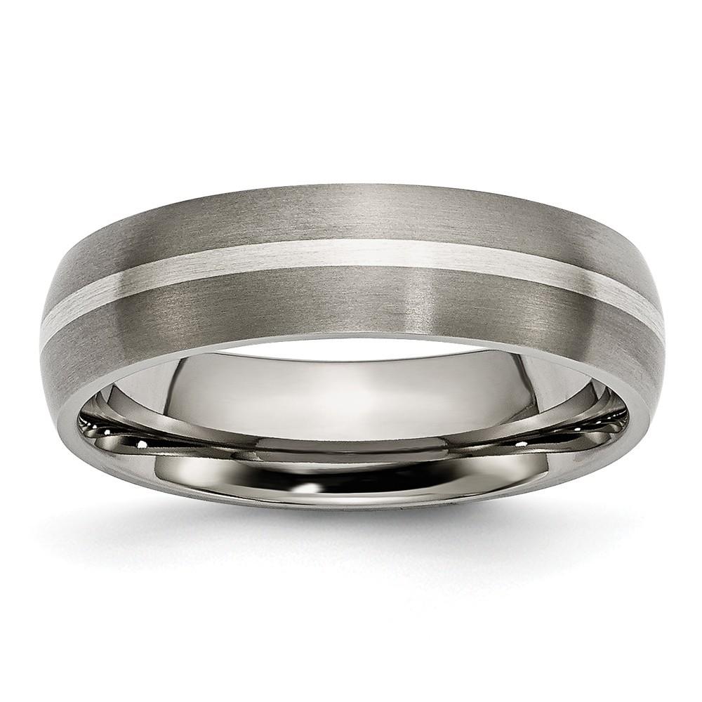 Jewelryweb Titanium Sterling Silver Inlay 6mm Satin Band Ring Size 7.5