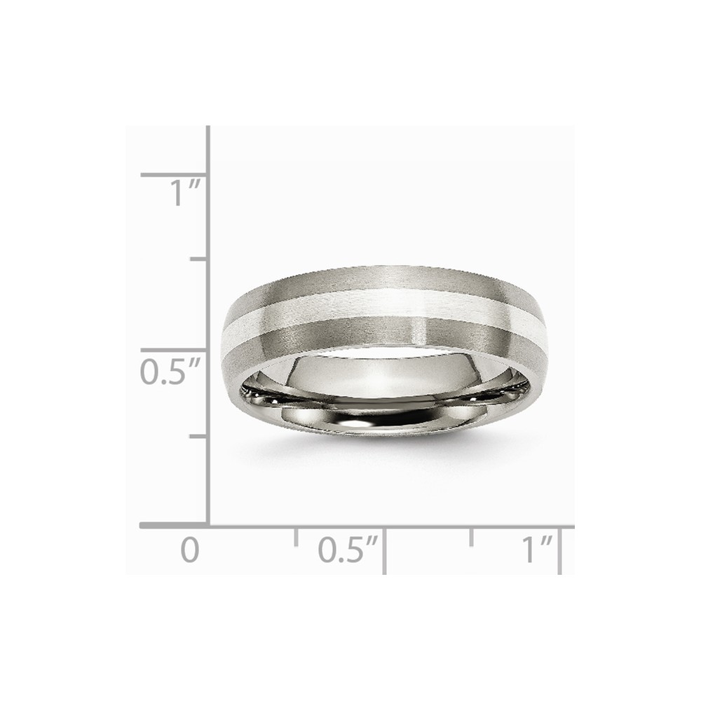 Jewelryweb Titanium Sterling Silver Inlay 6mm Satin Band Ring - Size 10