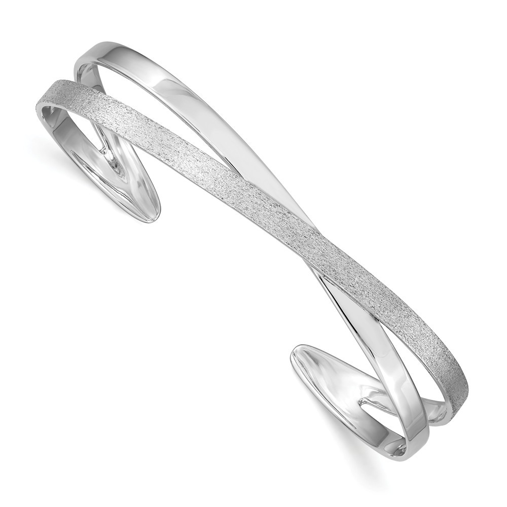 Jewelryweb Sterling Silver Polished and Textured Bangle Bracelet