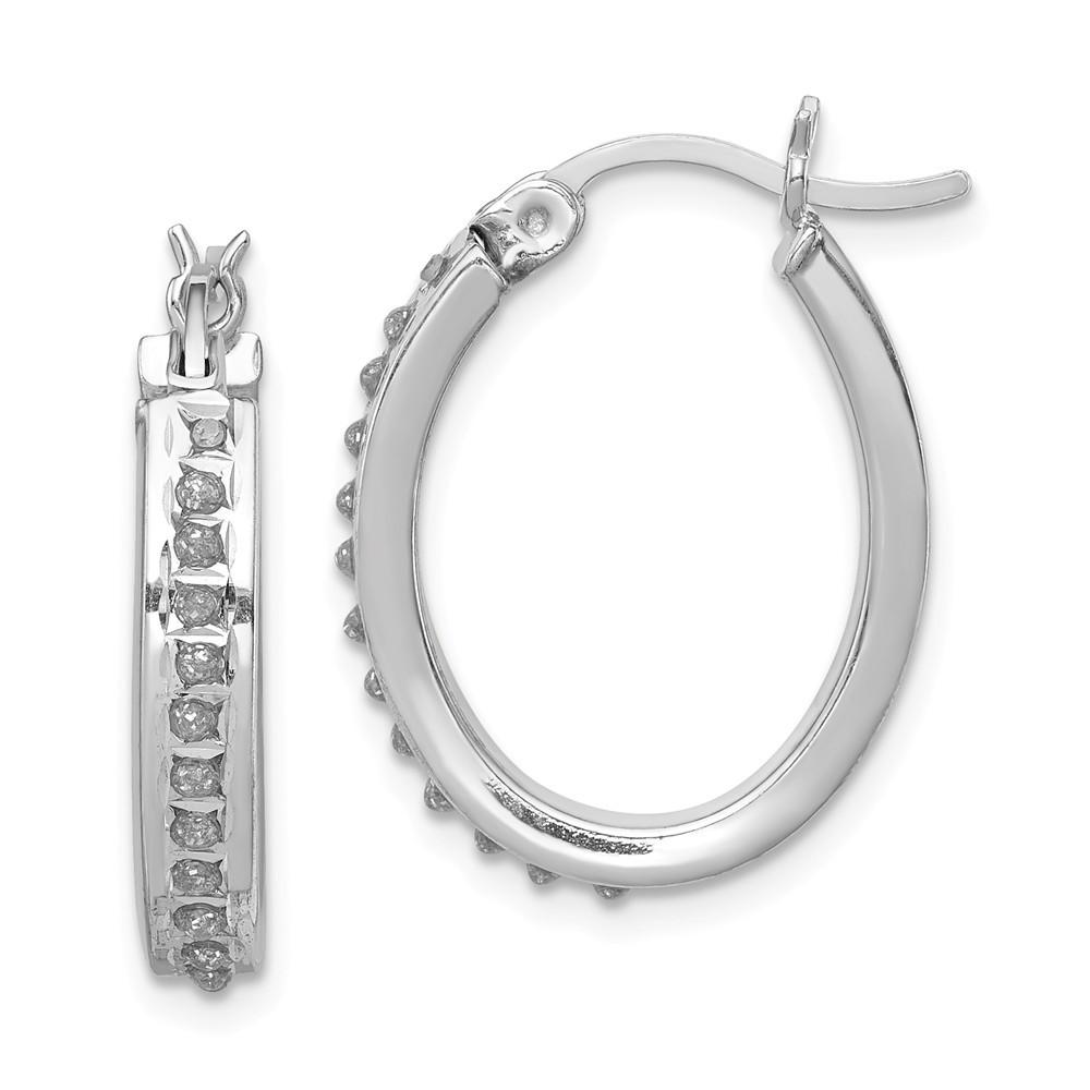 Jewelryweb Sterling Silver and Platinum Plated Diamond Mystique Pear Hoop Earrings