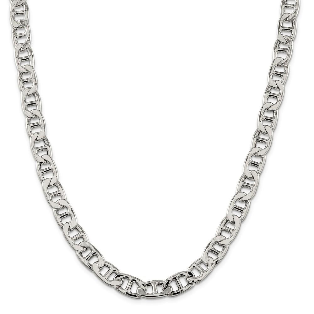 Jewelryweb Sterling Silver 9.75mm Hollow Anchor Chain Necklace - 18 Inch - Lobster Claw