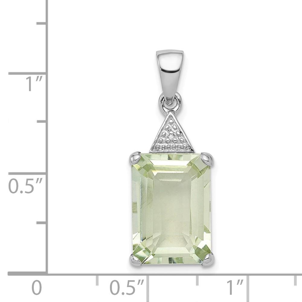Jewelryweb Sterling Silver Emerald-cut Green Amethyst and Diamond Pendant