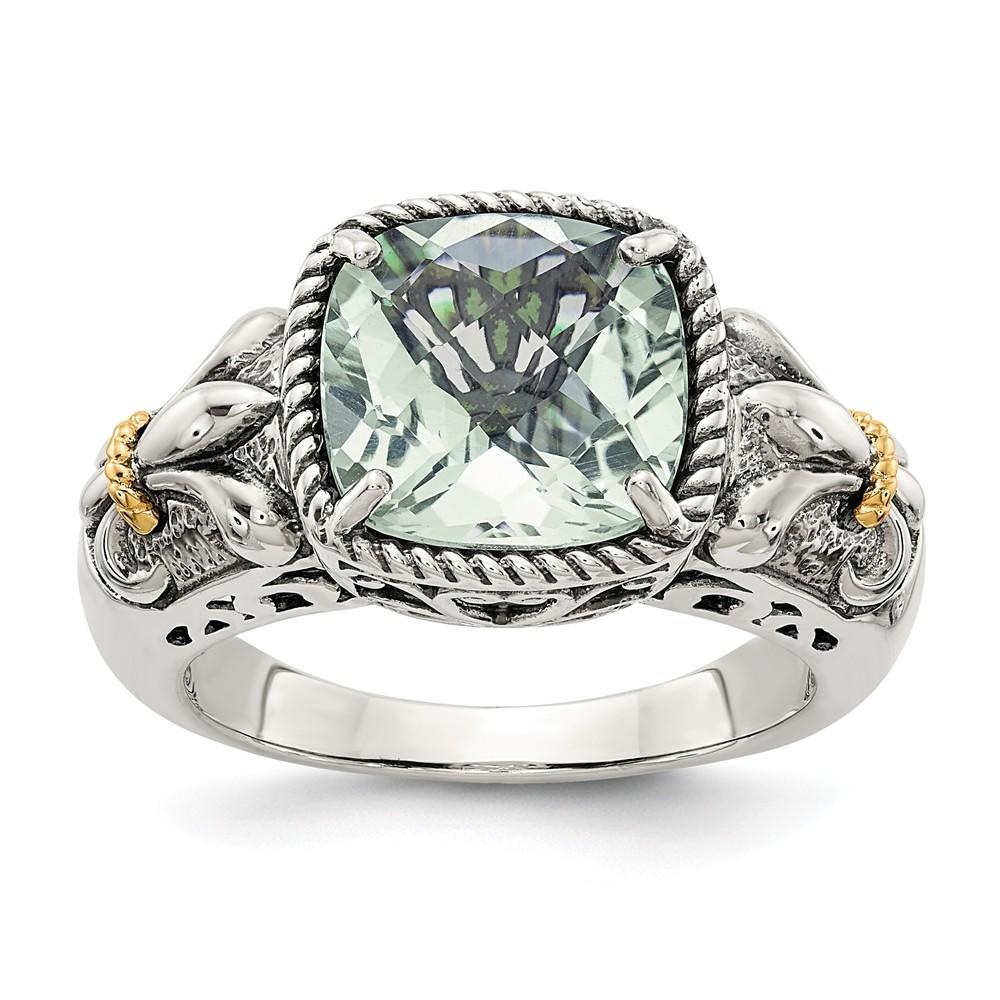 Jewelryweb Sterling Silver With 14k Green Quartz Ring - Size 6