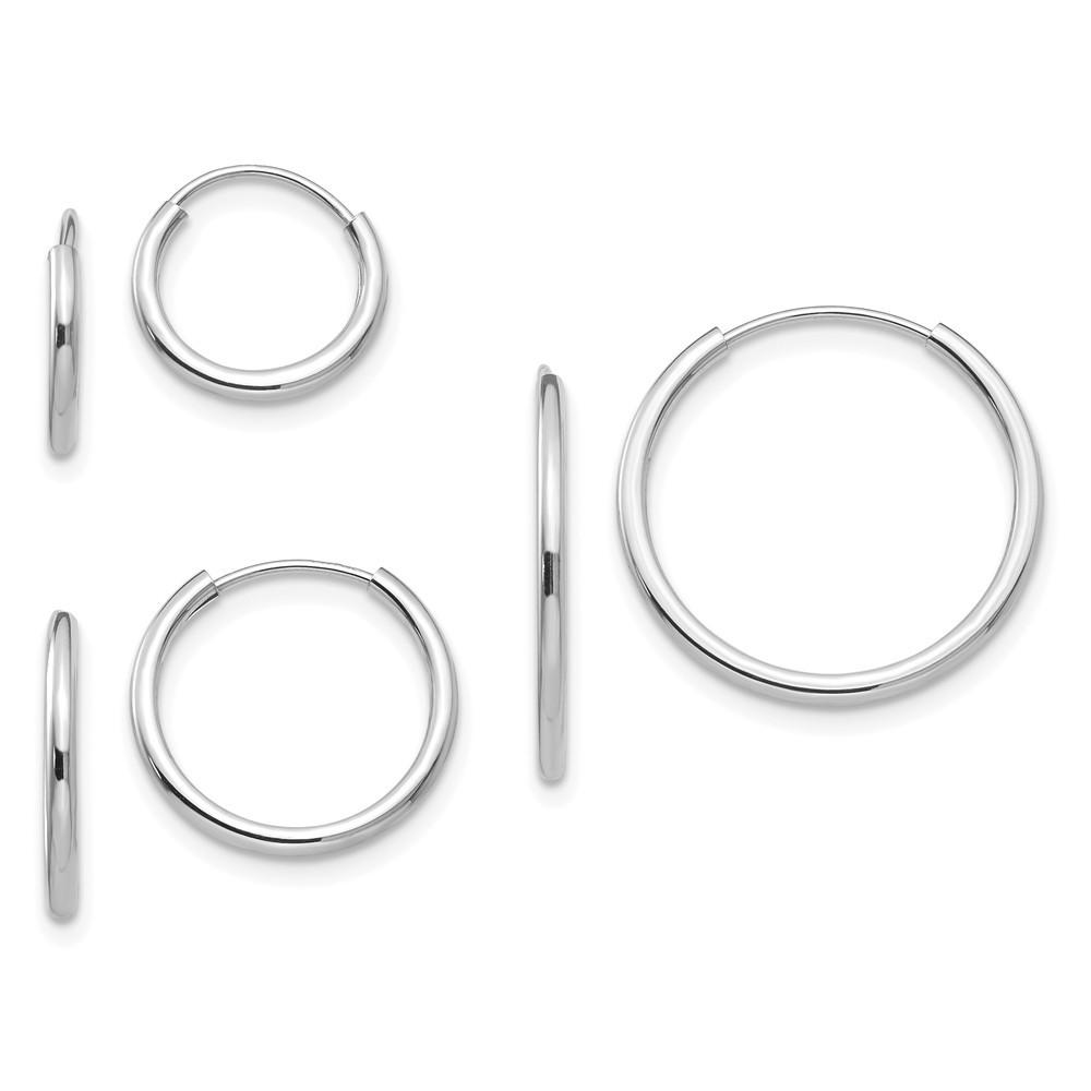 Jewelryweb 14k White Gold 3-Pair Set - Endless Hoop Earrings
