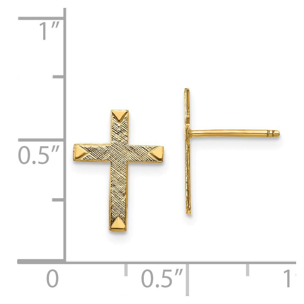Jewelryweb 14k Yellow Gold Brushed Finish Cross Earrings - Measures 15x10mm
