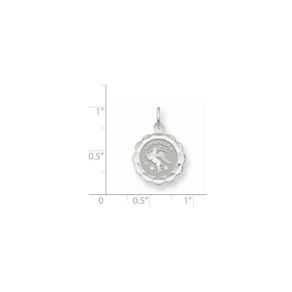 Jewelryweb 14k White Gold Satin Capricorn Zodiac Scalloped Disc Charm - Measures 22.7x15.6mm