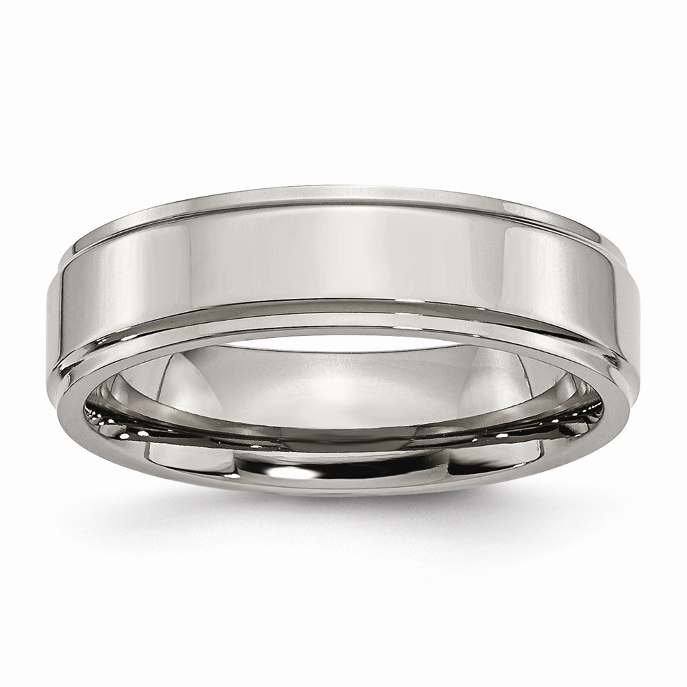 Jewelryweb Titanium Ridged Edge 6mm Polished Band Ring - Size 12.5