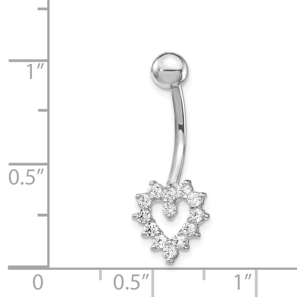 Jewelryweb 10k White Gold With Cubic Zirconia Heart Belly Ring Dangle