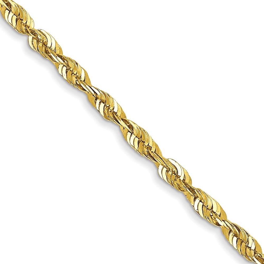 Jewelryweb 10k Yellow Gold 1.8mm Sparkle-Cut Extra-Lite Rope Chain Bracelet - 8 Inch