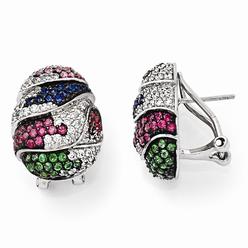 Jewelryweb Sterling Silver Black Rhodium Blue Grn Glass Lt and Drk Synth. Ruby And Cubic Zirconia Earrings - Me