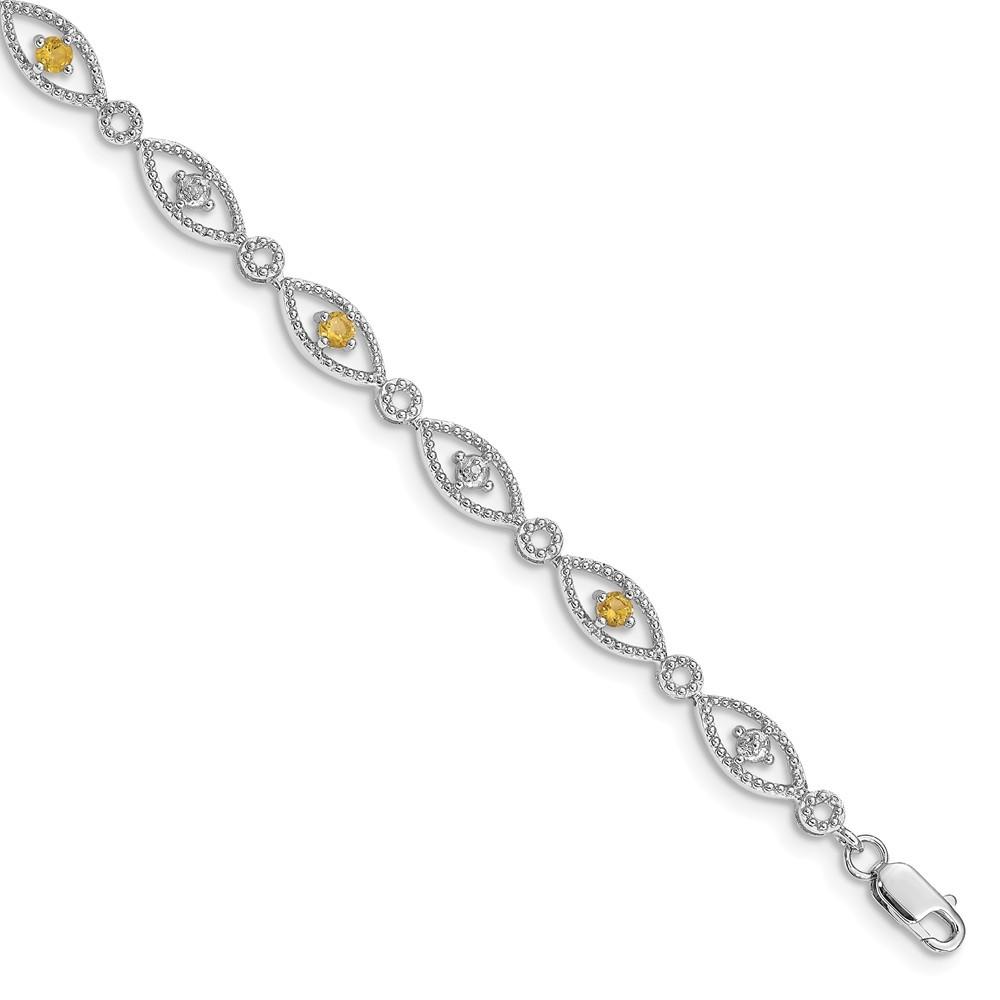 Jewelryweb Sterling Silver Citrine Diamond Bracelet - Measures 4mm Wide