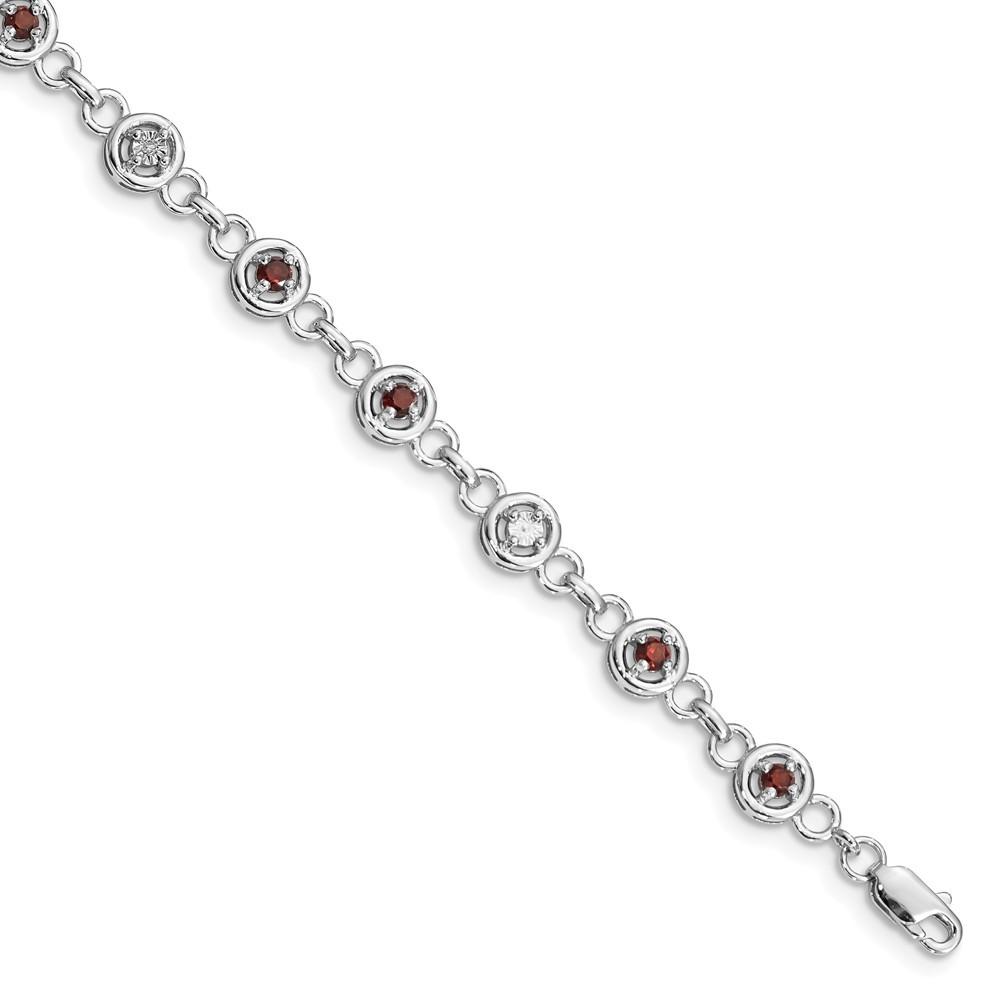 Jewelryweb Sterling Silver Garnet and Diamond Bracelet